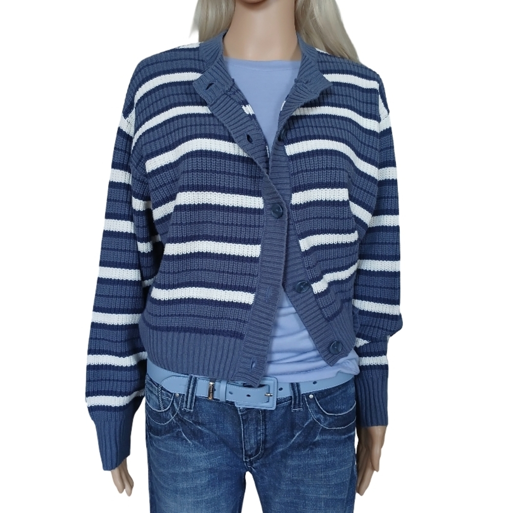 Levi's Blue and White Striped Button Down Cardigan Size L NWT